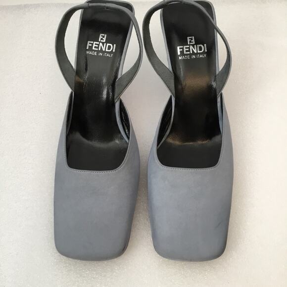 Authentic Fendi Blue Square-Toe Slingback Heels - Picture 2 of 8
